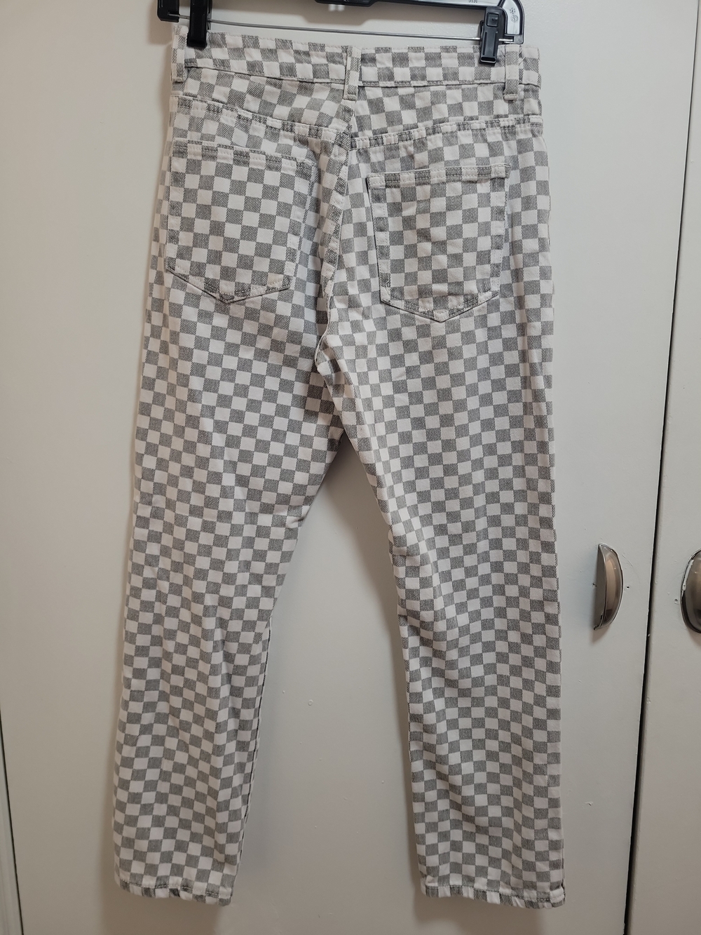 Slim Straight Checkerboard Jeans in Gray and White - Picture 3 of 5